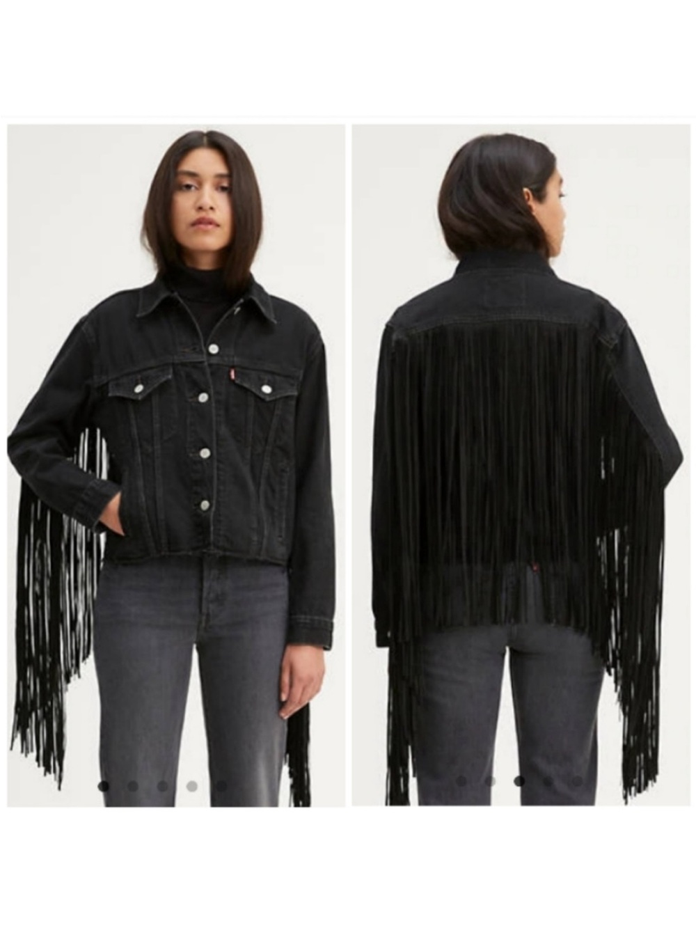 Levi's Black Fringe Denim Jacket with Western Tassels